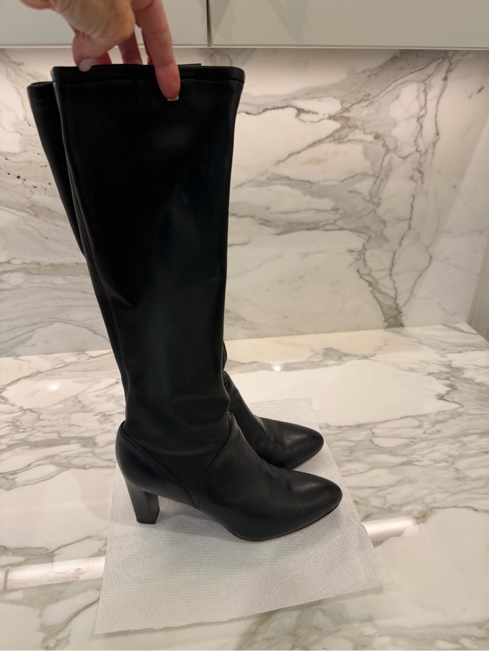 Cole Haan- Nike Air Black Knee-High Heeled Leather Boots - Women's